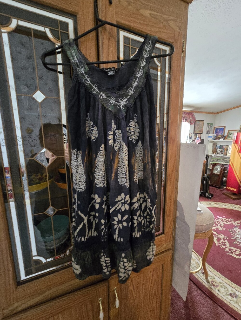 Black and Cream Embroidered Boho Tank Dress Free Size